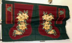 Christmas Stocking Fabric Panel – Burgundy with White Poinsettia Cut and Sew
