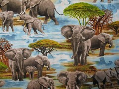 ELEPHANT REALISTIC ELEPHANTS CREAM COTTON FABRIC FQ