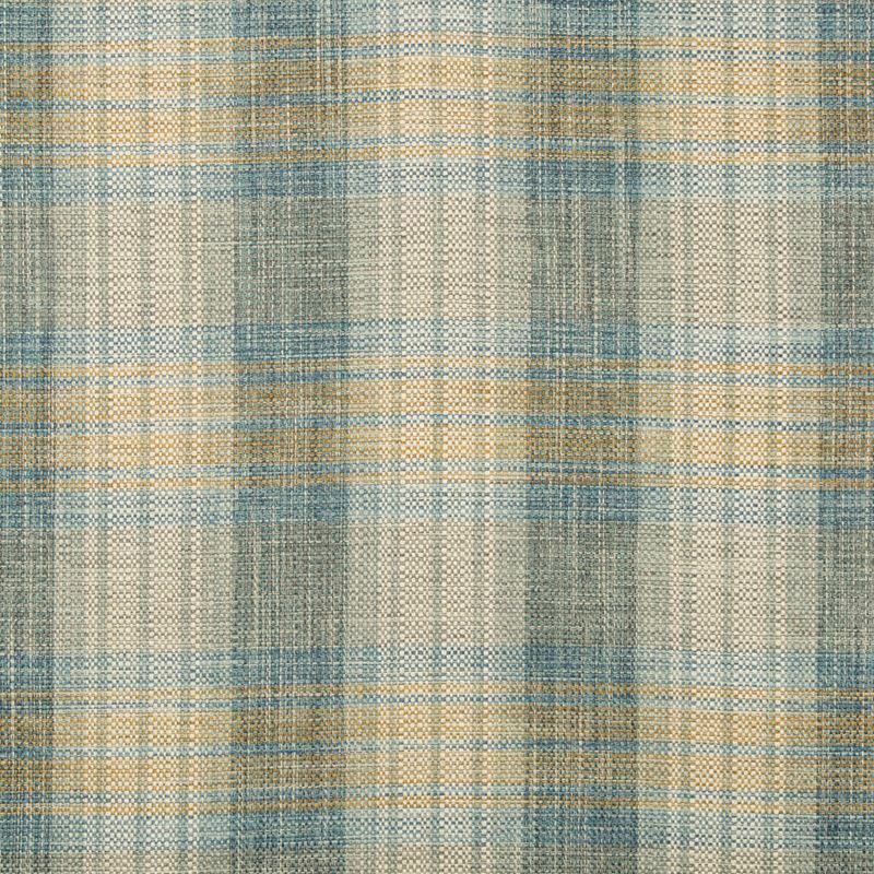 Kravet Blue Gold Plaid Upholstery Fabric- Stasia Plaid / Delft 5.25 yd 35151.514