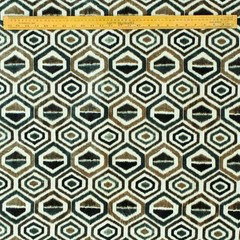 Bottle Green & Brown Geometric Printed Velvet Fabric By The Yard, Upholstery