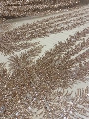 Rose Celestial Fern Beaded Lace Fabric – Crystal Embroidered Tulle Prom Fabric