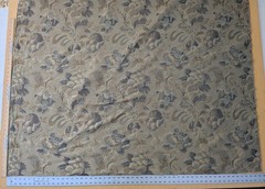100% Silk Lampas French Pomegranate “whiskey” Blue Tan Gold Historical Design