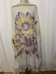 100% Silk Chiffon Large Watercolor Floral Purple Yellow Fabric By The Panel 45″
