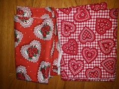 2 X Red Hearts Fabric 1 Yard Minus Piece Cutout On One, 1/2 Yard On Other
