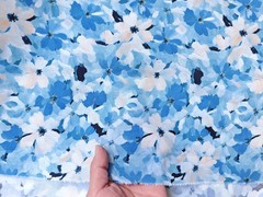 55” Wide By Yard Blue Floral Viscose Fabric Dress Gown Robes Material Rayon