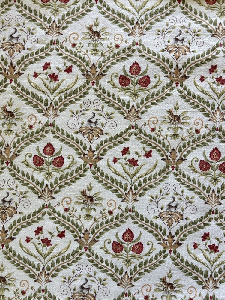 Nature Themed Fabric For Home Decor Squirrels Rabbits 2 Yards Trellis Pattern