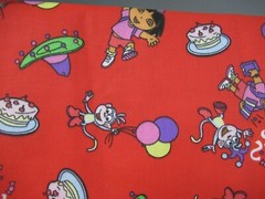 Dora the Explorer with Boots W/PARTY Cotton FABRIC RED MULTI 1 1/2 YDS X 44″