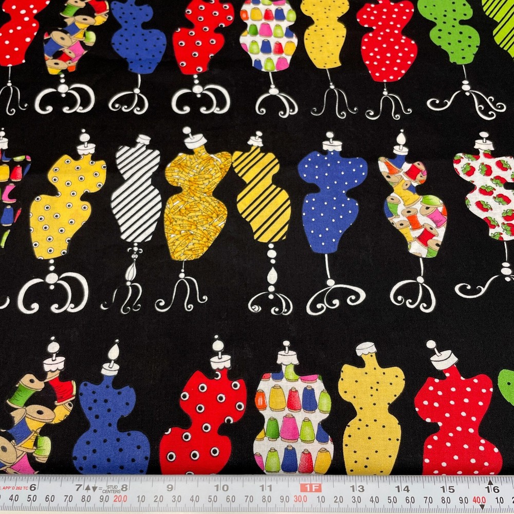 Go Figure by Loralie Harris 2007 Black Cotton Fabric by the Half Yard 18″ x 44″