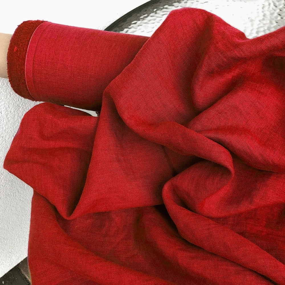 Louboutin Red Linen Fabric by the Yard Soft Natural Material Sewing DIY 58″ Wide