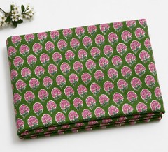 Indian Hand Block Print 60/60 Green 100% Cotton Fabric by The Yard, Lightweig…