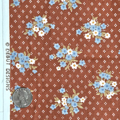 VTG Nosegays On Birdseye Blue White On Rust Debut Designs Cotton Fabric 2.7 YDS