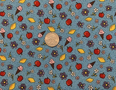 “Village People” Floral Fabric By Fabri-Quilt Apples Lemons Ice Cream Blue BTY