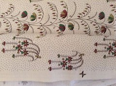 Vintage Cotton Fabric Quilt Single Piece Brown Green Plant Dots Vine Fluid VVPS