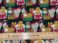 2/3 Yd Vintage Christmas Cats Kittens Fabric Traditions Cotton Fabric 24″ X 44″