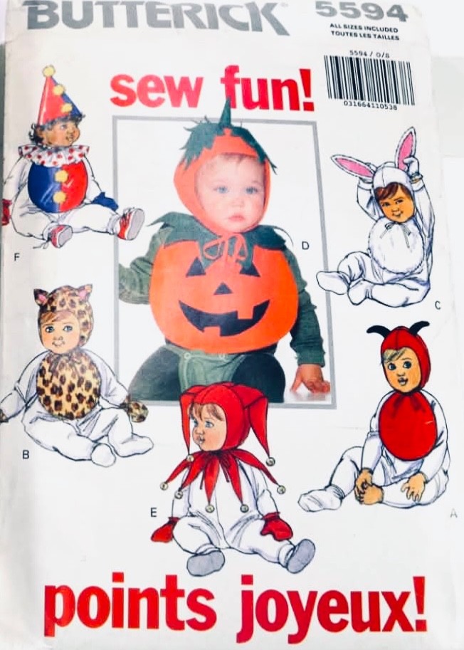 Butterick 5594 Kids BIB/HAT Costume Clown Bunny Pumpkin Jester Devil Cat Pattern