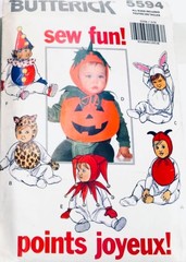 Butterick 5594 Kids BIB/HAT Costume Clown Bunny Pumpkin Jester Devil Cat Pattern