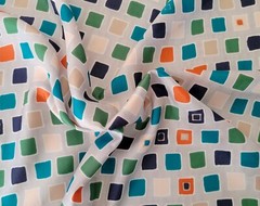 100% Silk Charmeuse Fabric by the Yard Multicolor Square Print #22822 – 3