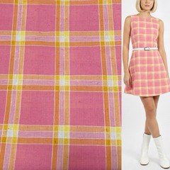 Vintage 60’s or 70’s Pink Yellow Orange Plaid 81”x35” Checkered Fabric