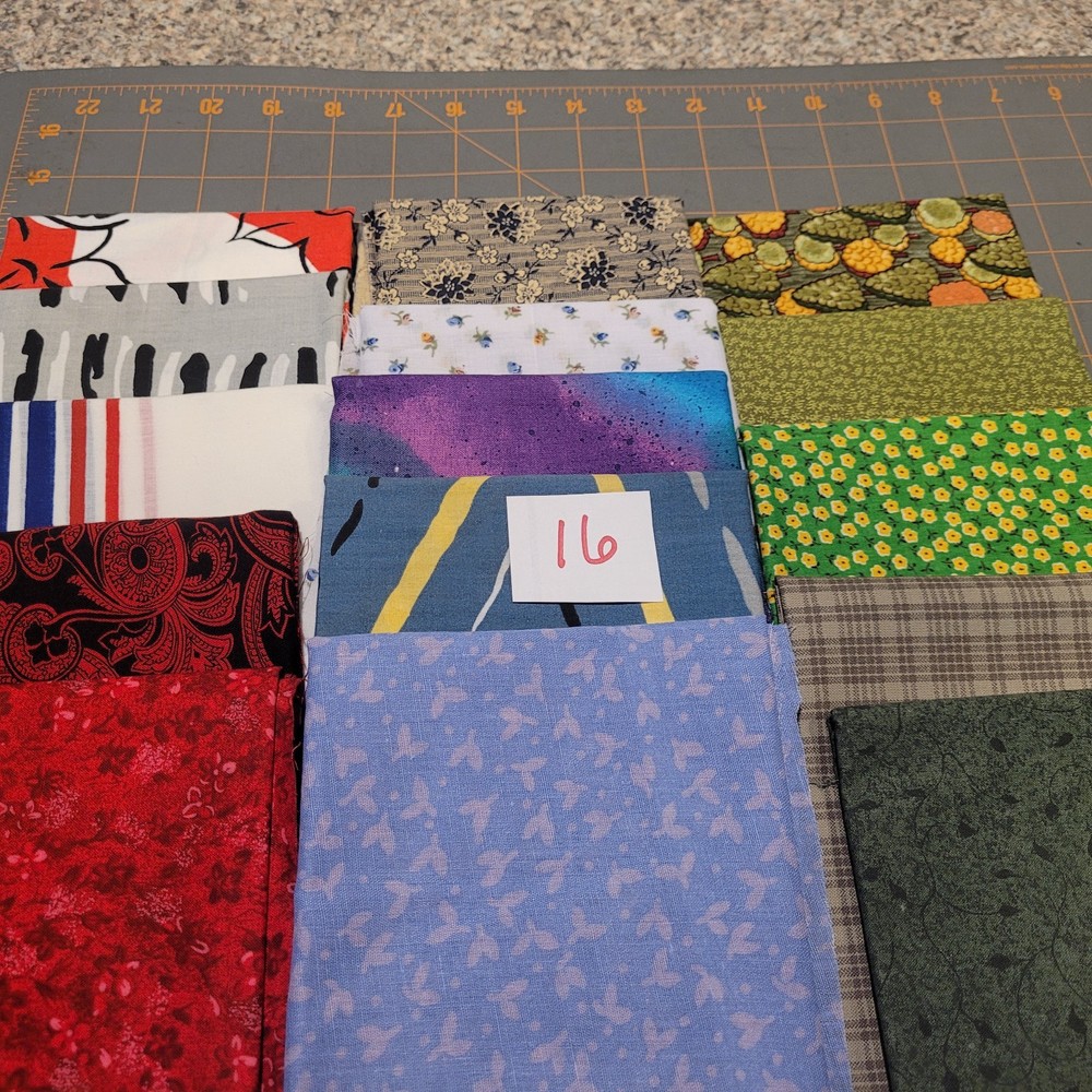 LOT OF 15 FAT QUARTERS COTTON FABRIC ASSTD COLORS & DESIGNS lot 16