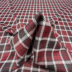 Double Knit Poly Jacquard Plaid Check Wine Color 59″W Fabric lot of 5 Yards $15
