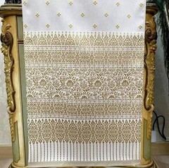 Thai Silk Cotton Blend Fabric Cream Gold Floral Woven 100x180cm Handmade