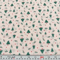 Vintage Wamsutta Christmas Trees Stars Pin Dots Cotton Blend Remnant 17″ x 44″