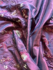 FAUX SILK FLOWERS EMBROIDERED~DRAPERY UPHOLSTERY Sold By The Yard Burgundy