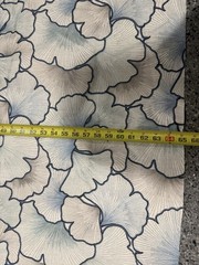 Pindler Aurelia in Denim Blue, Embroidered Ginkgo Leaves, 8103, 1.8 yards