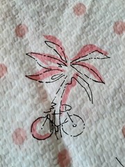 Vtg Wamsutta Pink White Seersucker Fabric Beach Theme Palm Trees 5 O’Clock 3 Yds