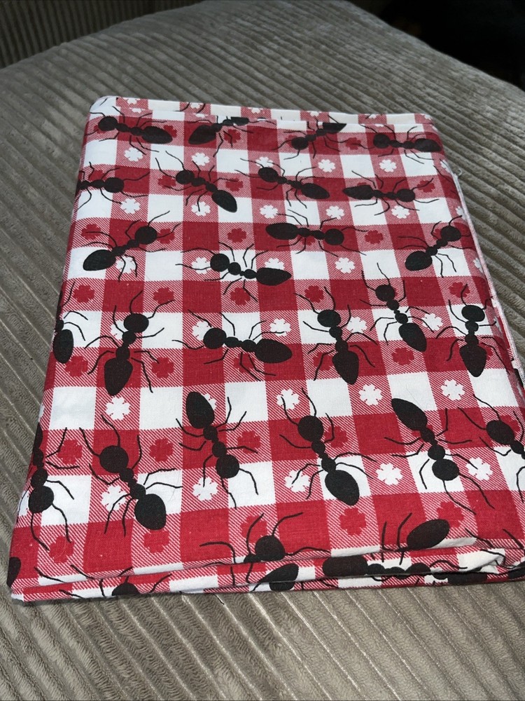 Large Ants RED GINGHAM Picnic Plaid Checks Cotton Vintage Fabric 3.1 yards x44”