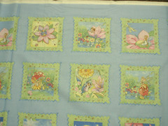 Fairy fairies blue flowers blocks childrens Timeless Treasures panel fabric