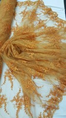 Orange Floral Flower Beaded Lace Fabric By The Yard Bridal Evening Dress Fashion