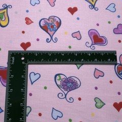Playful Multicolor Heart Print Pink Poly Cotton Fabric 58″ By The Yard