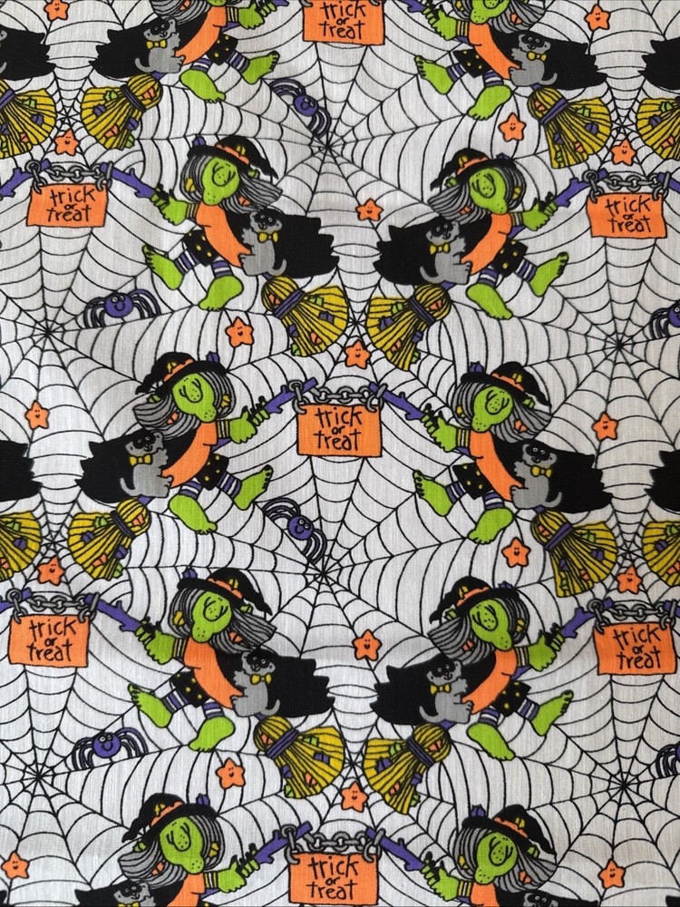 VTG 90s Halloween Sue Dreamer Fabric Country Trick Treat Witches 1-7/8 Yd X 44