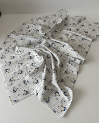 Vintage Fabric Teddy Bears with Overalls on White Black Pinstripe Hearts 45×48