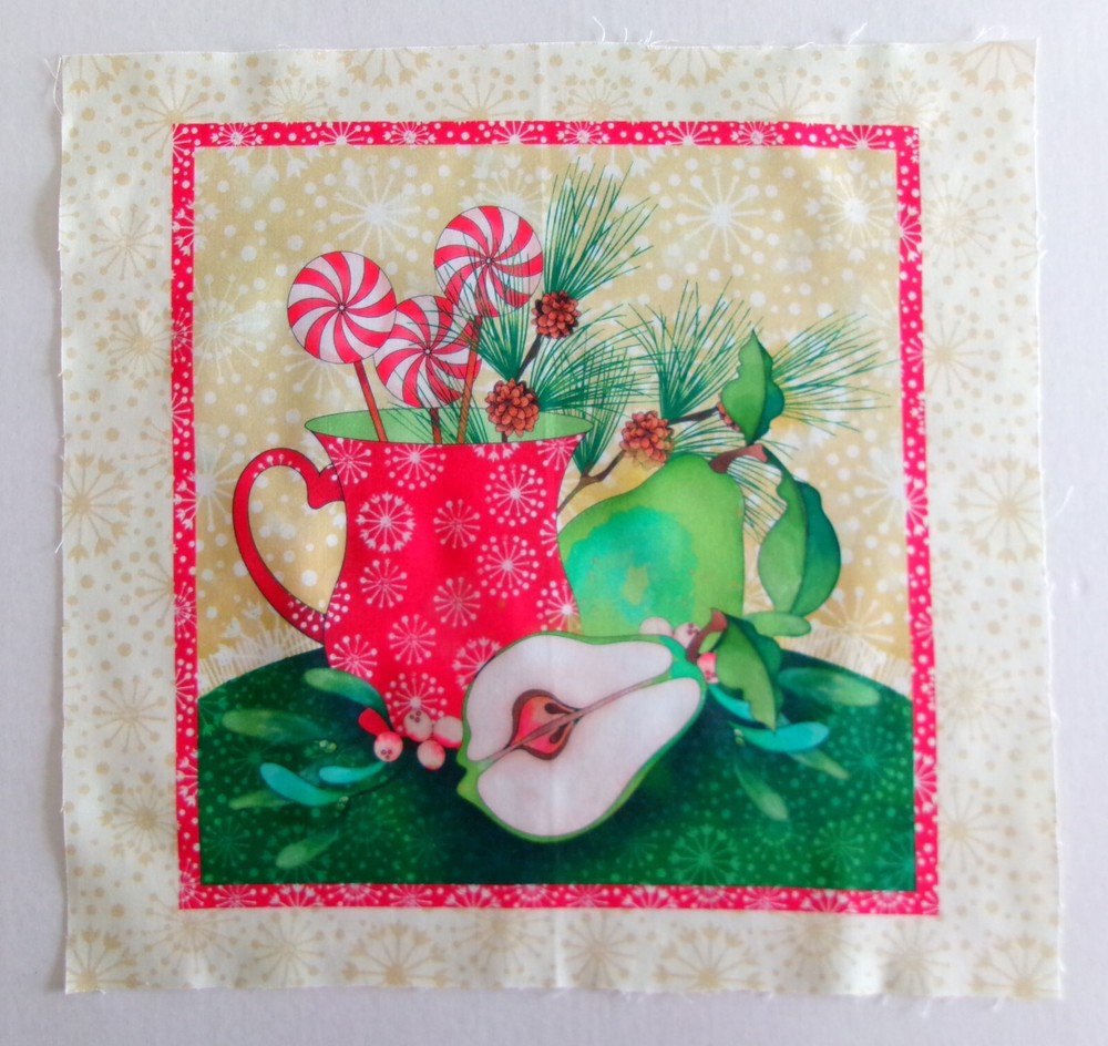 Fabric Cotton Panel Pitcher, Pear, Candy 10 3/8″ L x 10″ W Quilt Sewing