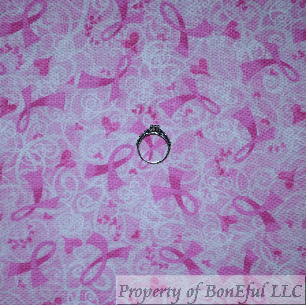 BonEful Fabric FQ Cotton Quilt Pink White Breast Cancer Heart Swirl Lady Girl UK