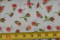 By 1/2 Yd, Peach Pink Green Floral on Cream Quilt Cotton, MMFAB, P1162