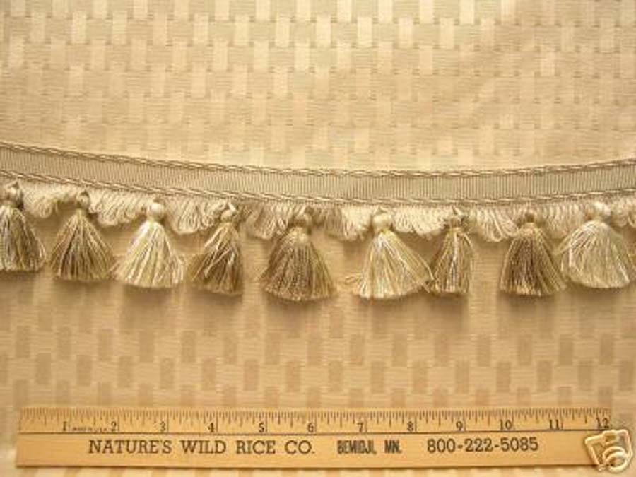 Shimmering Ivory Fabric With Rectangular Pattern 55″ X 19, W/Matching 32″ Trim