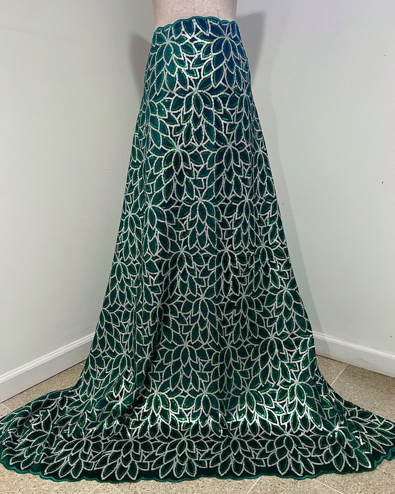 1.5 Yard Green Silver Sequins Embroidered Lace fabric 50” Width