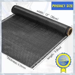 Tela de Fibra de Carbono 10ft x 12”, Tejido Twill 2×2, Hoja Negra Pura