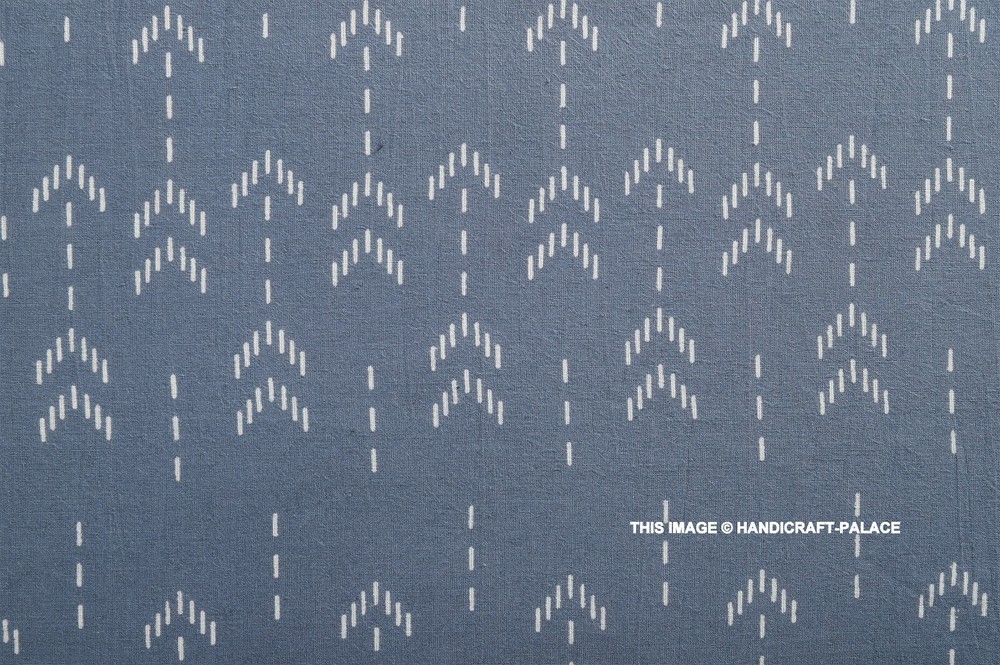 5 Yard Indian Pure Cotton Gray Fabric Handmade Arrow Print Craft Sewing Fabric