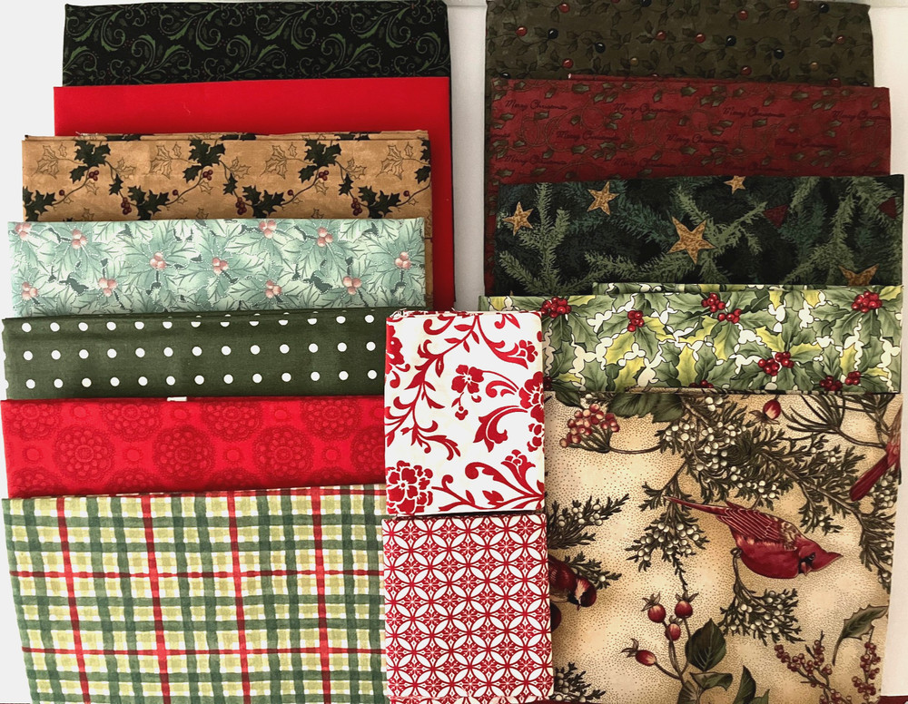 14 PIECE, 14.25 YARD – CHRISTMAS QUILTING CRAFT COTTON FABRIC LOT – ALMOST 5 LBS
