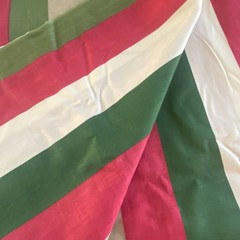 2 YD Muted Red Green Tan Stripe Fabric Cotton Blend