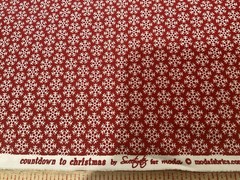 Moda Cotton Fabric “Countdown to Christmas” Red with White Snowflakes 2.0 Yards