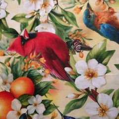 Good Fortune Birds Orange Blossoms Multi Cotton Fabric 44″ By The Yard