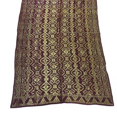 Indonesian Songket Sarong 39×68 Gold Thread Metallic Brocade Maroon