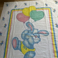 VTG Princess Fabrics 231 That’s Our Baby Fabric Panel Bunny Balloons 45 x 36”