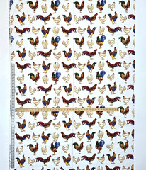 Roosters Hens On White Timeless Treasures DAN-C2914 Cotton Fabric BTY NOS Rustic