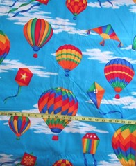 1 yd 100% Cotton Fabric Hot Air Balloons & Kites Flying in the Sky by Cranston